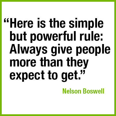 “Here is the simple but powerful rule: Always give people more than they expect to get.” —Nelson Boswell