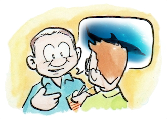 Dan talks with Hamish. Illustration by Hamish MacDonald.