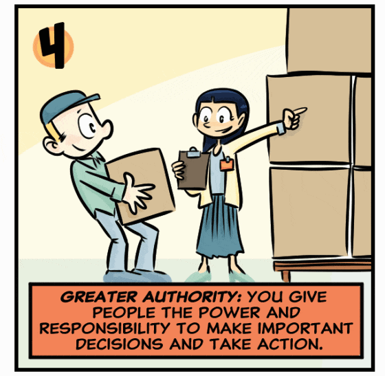 Greater authority: You give people the power and responsibility to make important decisions and take action.