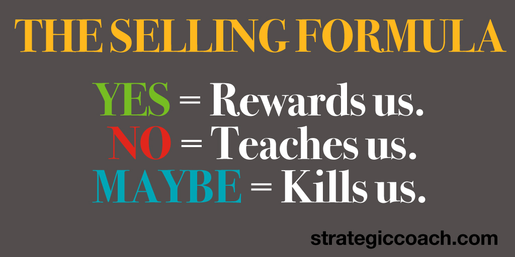 The Selling Formula: Yes = Rewards us. No = Teaches us. Maybe = Kills us.